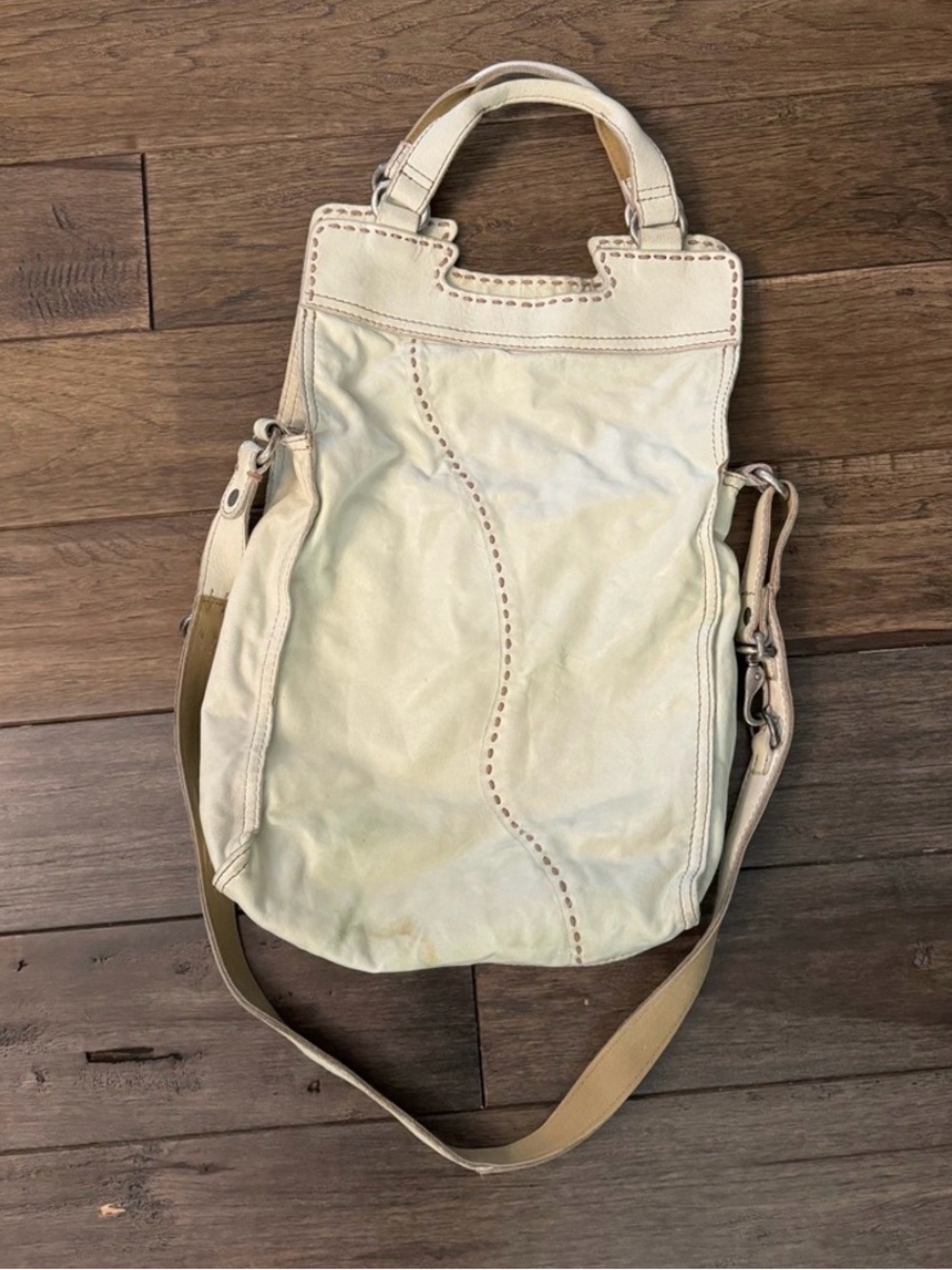 Lucky Brand Abbey Road Italian Leather Foldover Crossbody Bag Boho White FLAWED